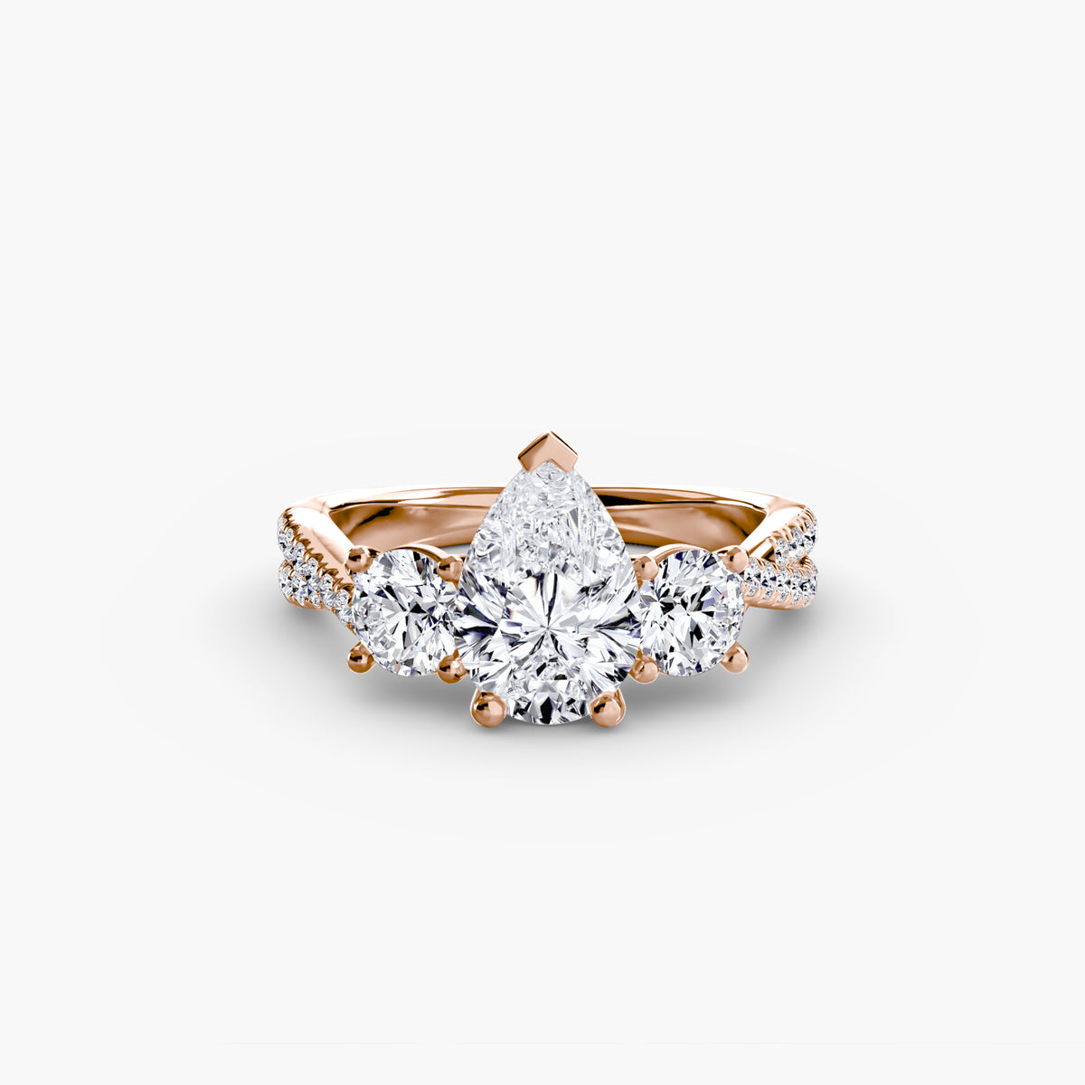 josephine pear three-stone pavé in rose gold