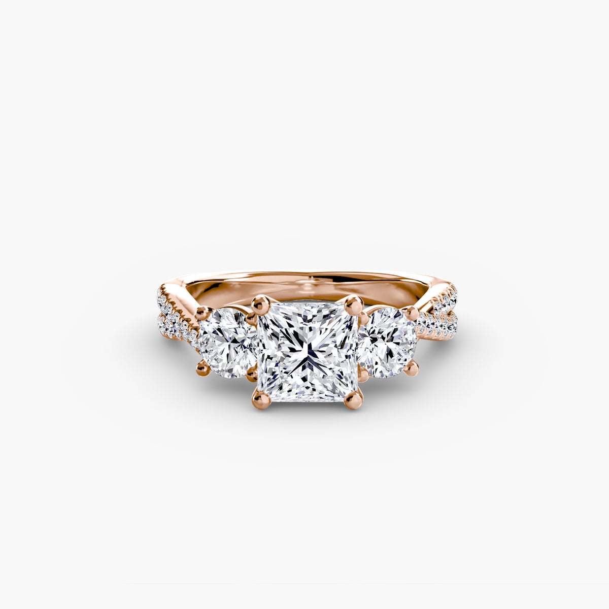 Solène Princess Three-Stone Pavé in rose gold