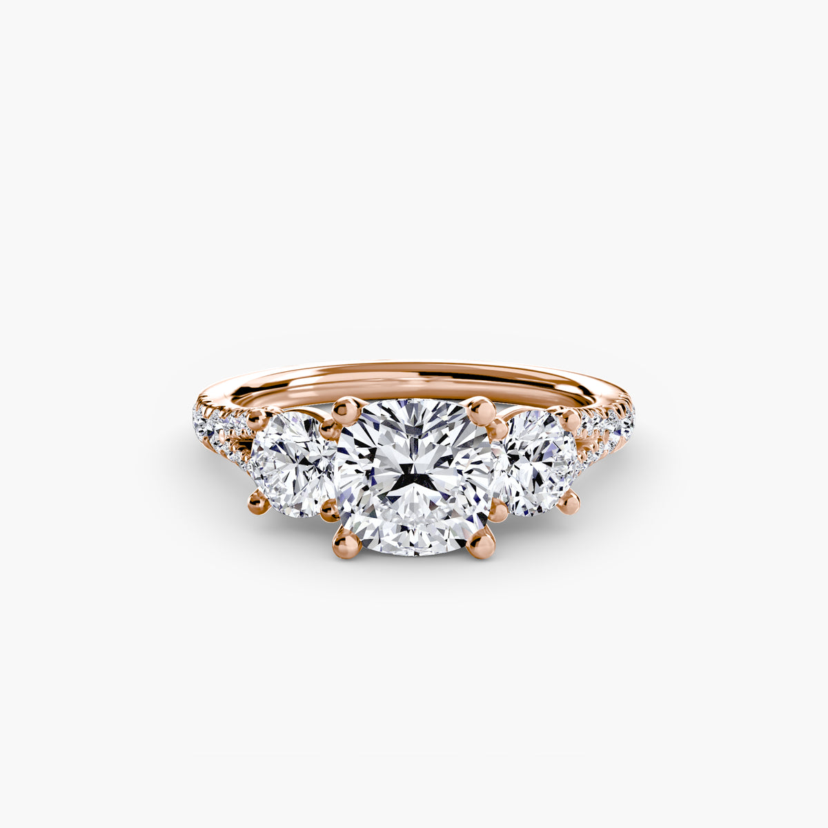 Cara Cushion Three-Stone Fine Pavé in rose gold