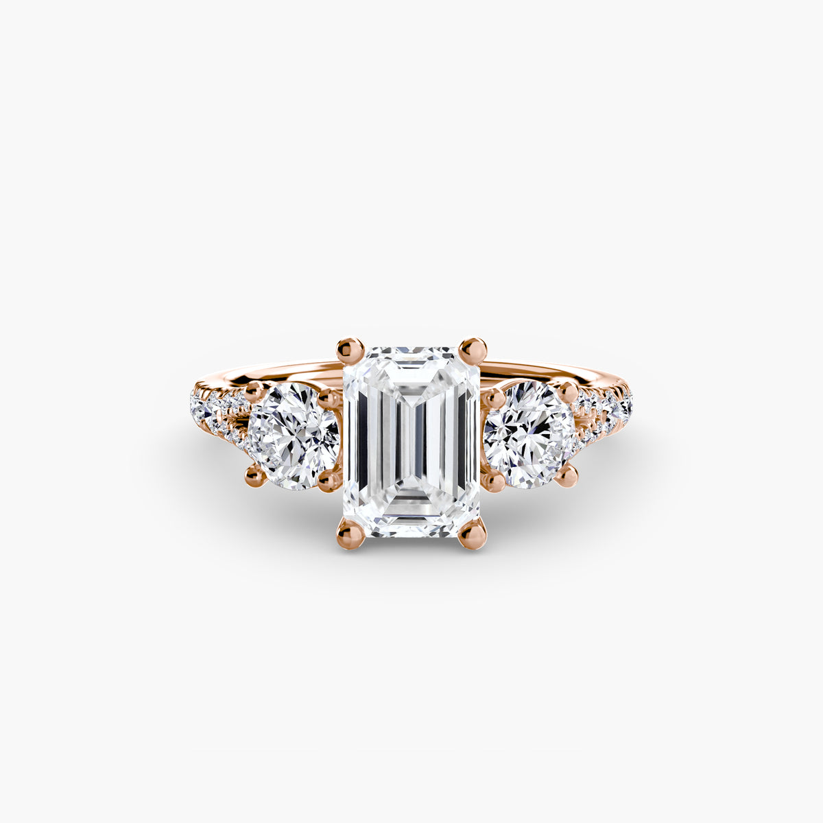 Alba Emerald Three-Stone Fine Pavé in rose gold