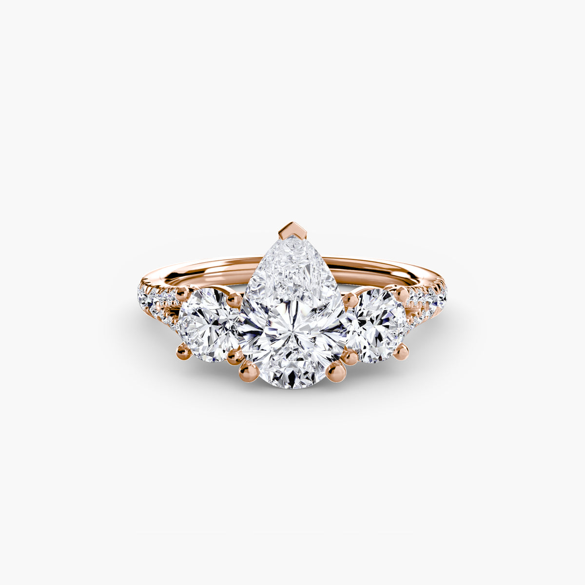 Pearl Pear Three-Stone Fine Pavé in rose gold