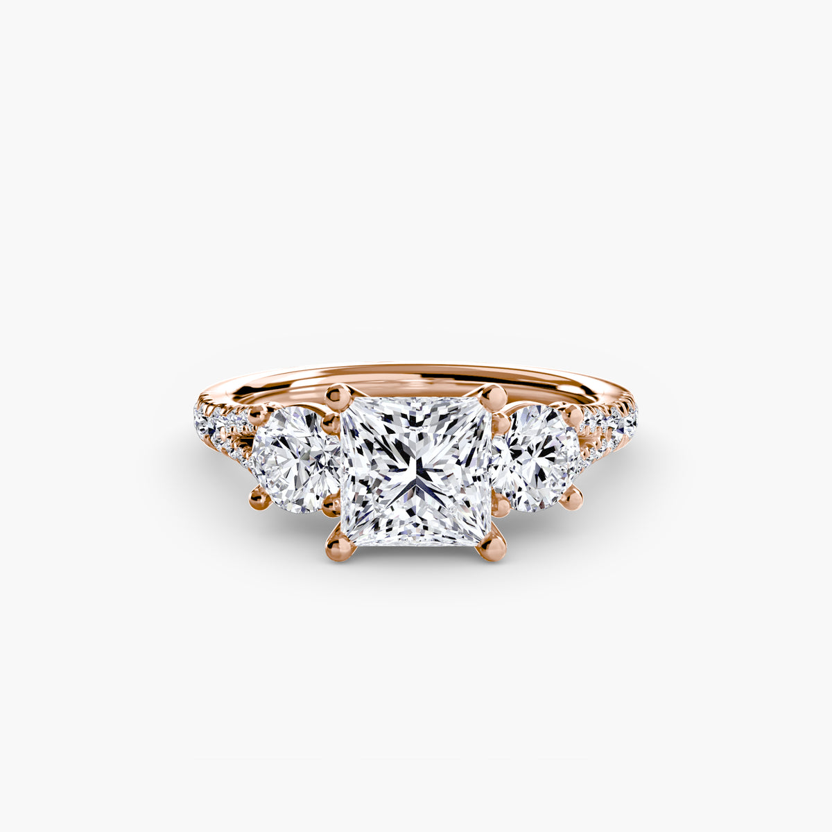 Elena Princess Three-Stone Fine Pavé in rose gold