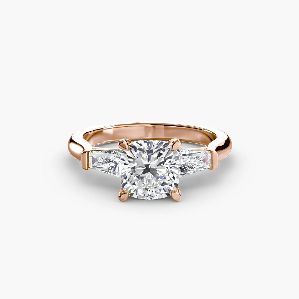 Margaux Cushion Three-Stone Baguette in rose gold
