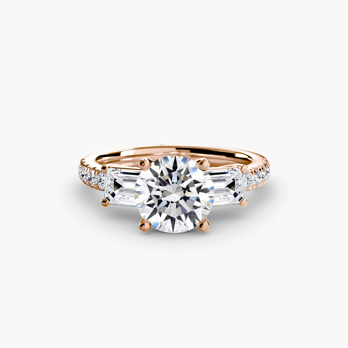 Rose Round Grand Three-Stone in rose gold