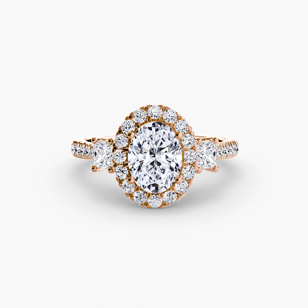 Aurore Oval Three-Stone Halo in rose gold
