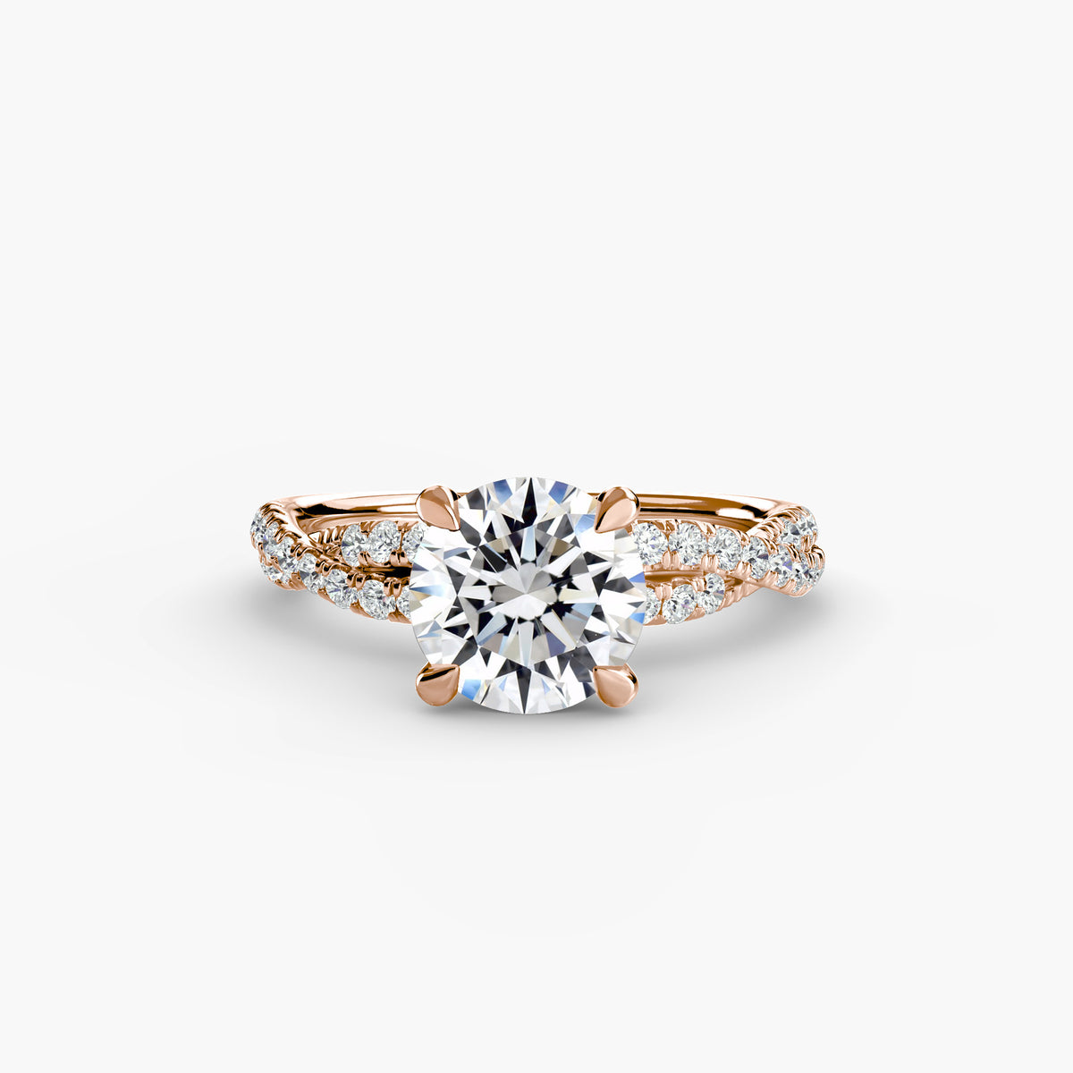 beatrix round twisted pavé solitaire in rose gold