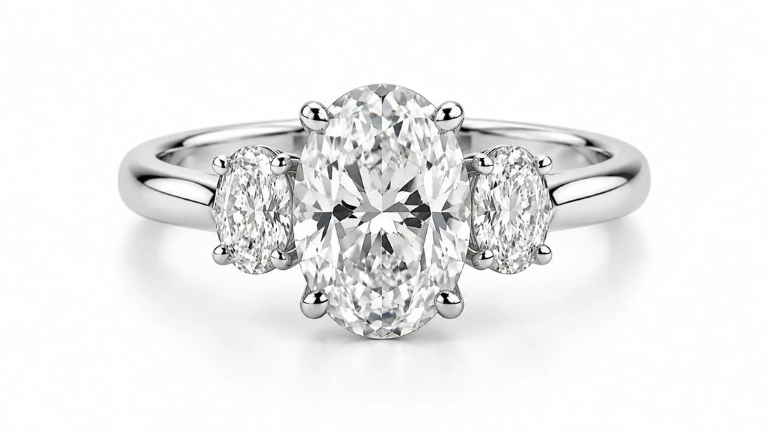 Oval three-stone engagement ring