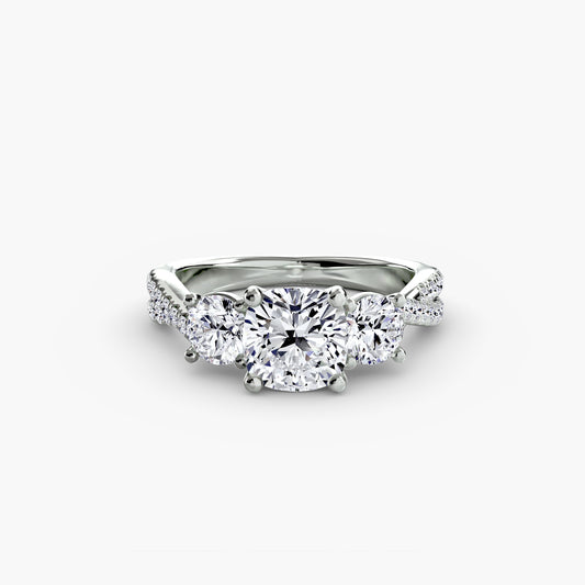 Madeleine Cushion Three-Stone Pavé in white gold