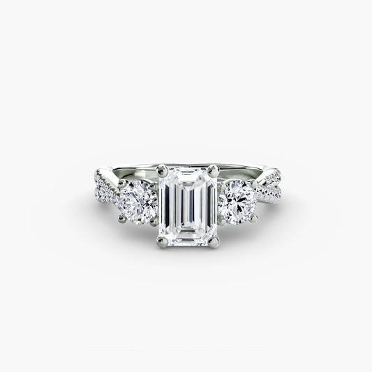 Evelyne Emerald Three-Stone Pavé in white gold