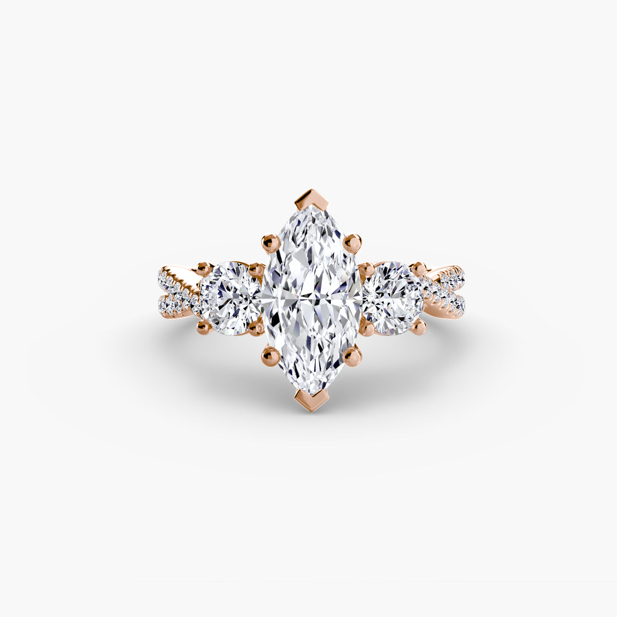 Odette Marquise Three-Stone Pavé in rose gold