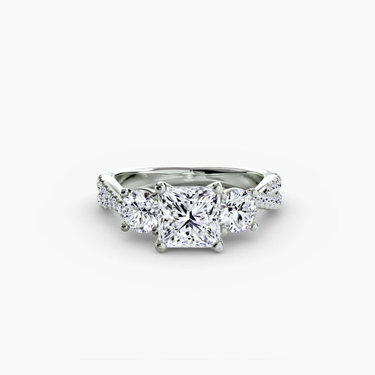 Solène Princess Three-Stone Pavé in white gold