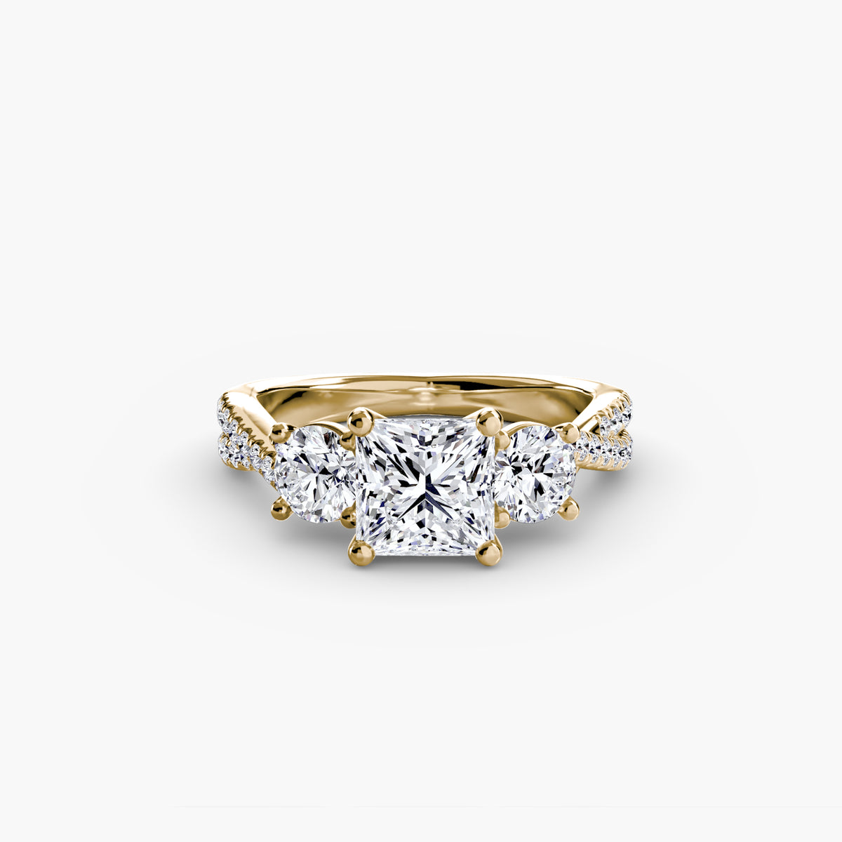 Solène Princess Three-Stone Pavé in yellow gold