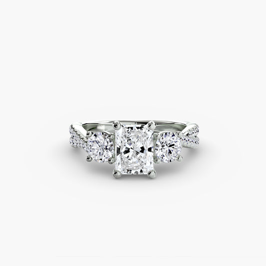Isabeau Radiant Three-Stone Pavé in white gold