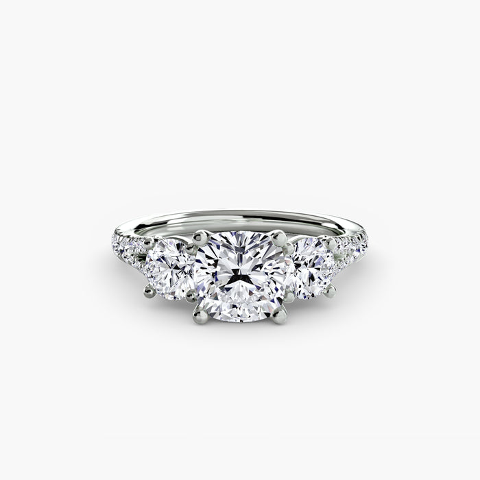 Cara — Cushion Three-Stone Fine Pavé