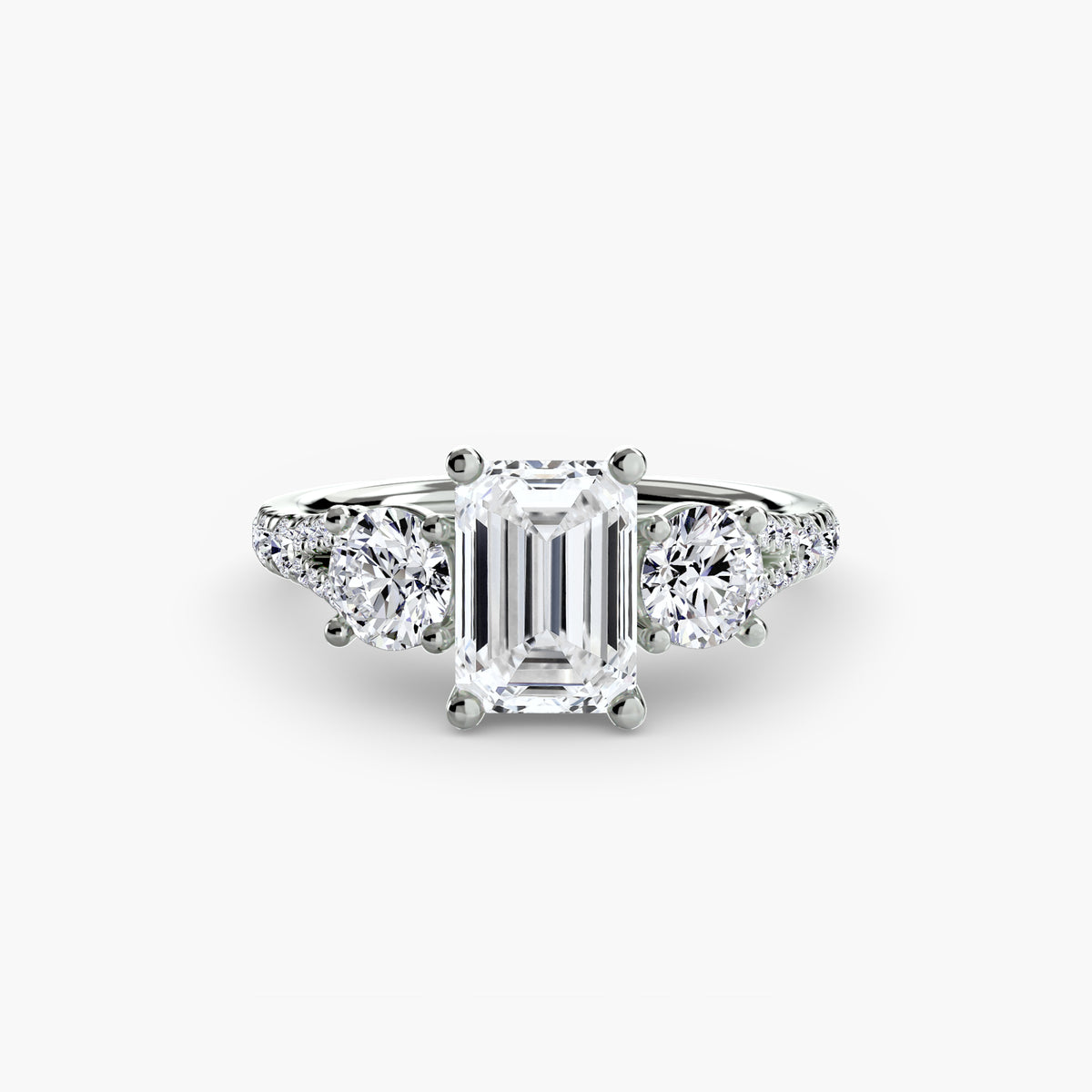 Alba Emerald Three-Stone Fine Pavé in white gold