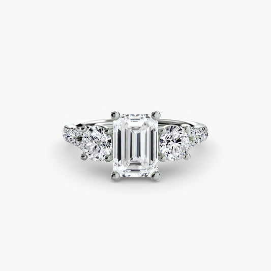 Alba Emerald Three-Stone Fine Pavé in white gold