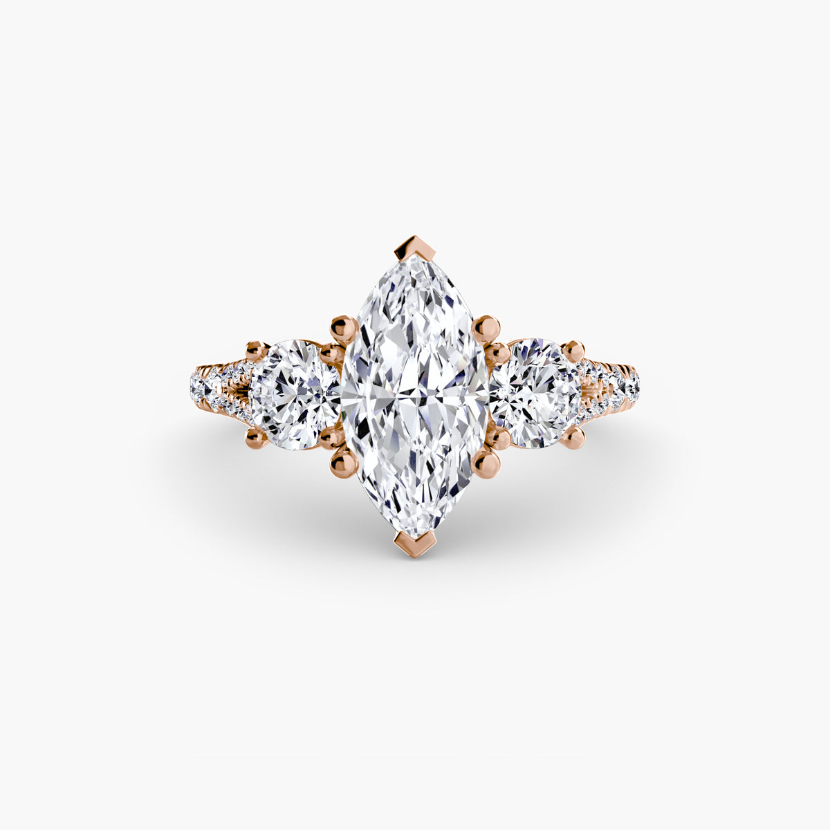 Mae Marquise Three-Stone Fine Pavé in rose gold