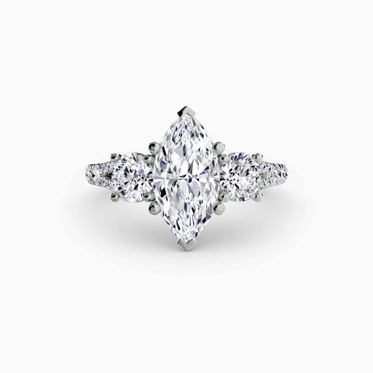 Mae Marquise Three-Stone Fine Pavé in white gold