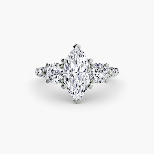 Mae Marquise Three-Stone Fine Pavé in white gold