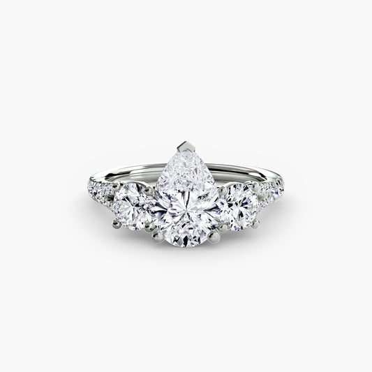 Pearl Pear Three-Stone Fine Pavé in white gold