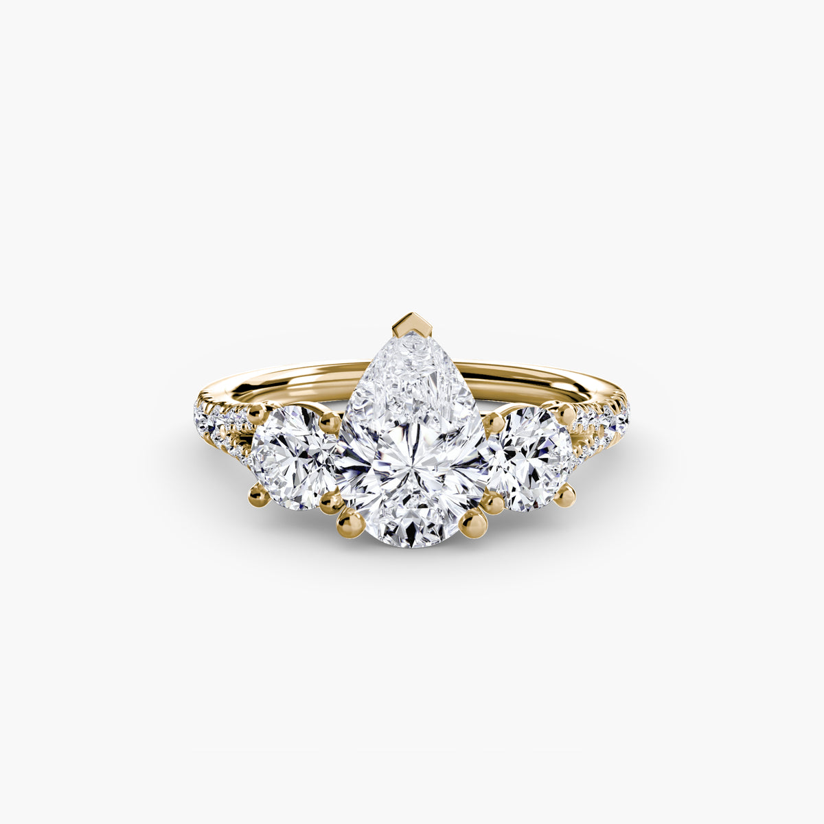 Pearl Pear Three-Stone Fine Pavé in yellow gold