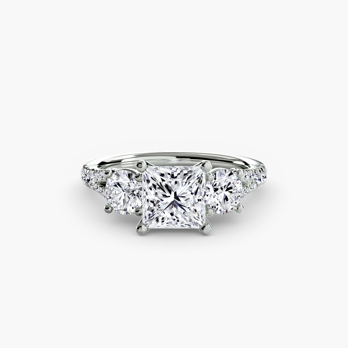 Elena Princess Three-Stone Fine Pavé in white gold