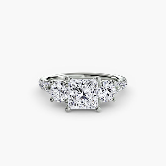 Elena Princess Three-Stone Fine Pavé in white gold