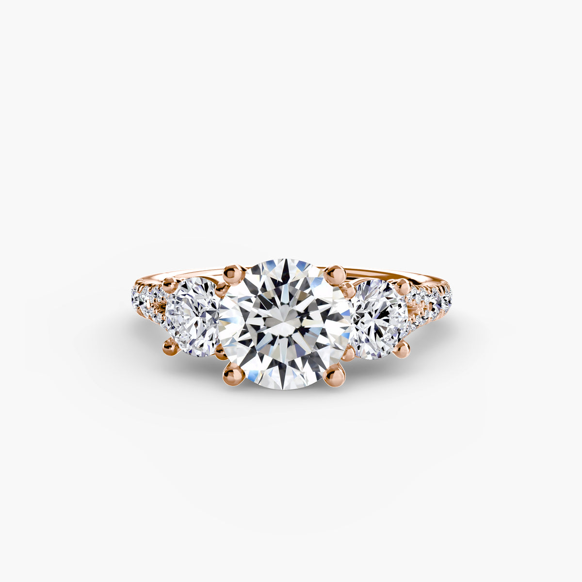 Mila Round Three-Stone Fine Pavé in rose gold