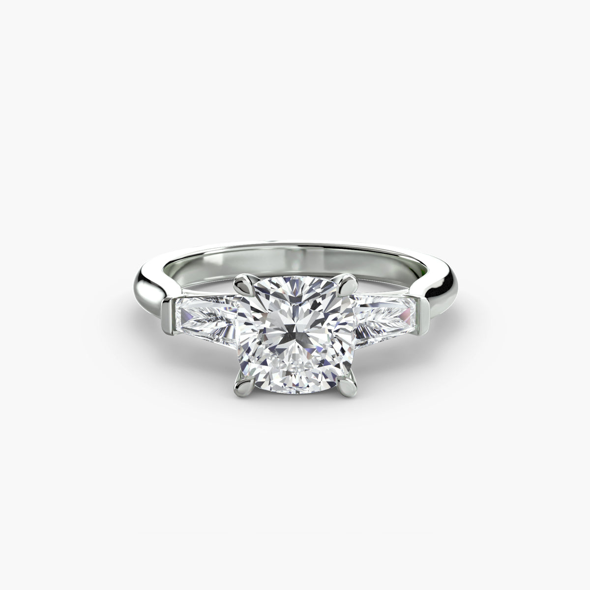 Margaux Cushion Three-Stone Baguette in white gold
