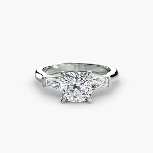 Margaux Cushion Three-Stone Baguette in white gold