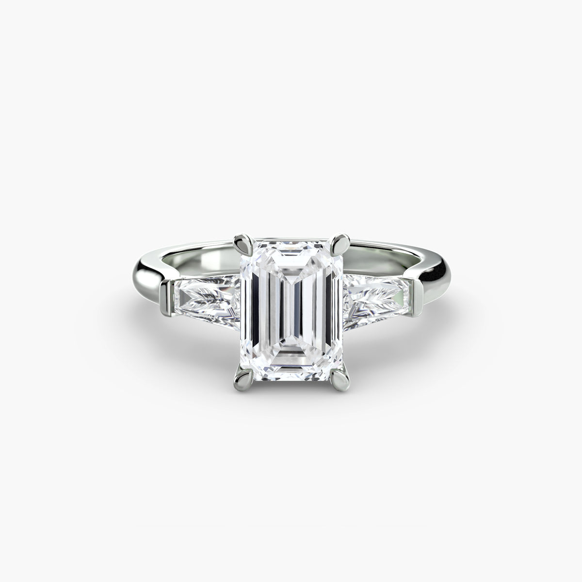 Evangeline Emerald Three-Stone Baguette in white gold
