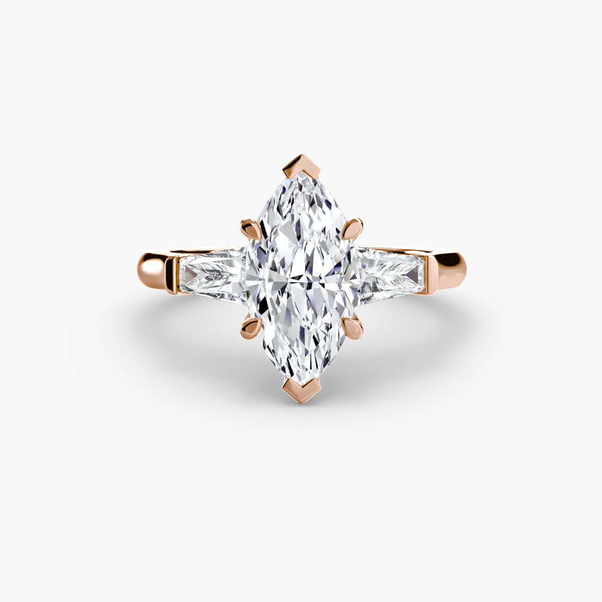Oriane Marquise Three-Stone Baguette in rose gold