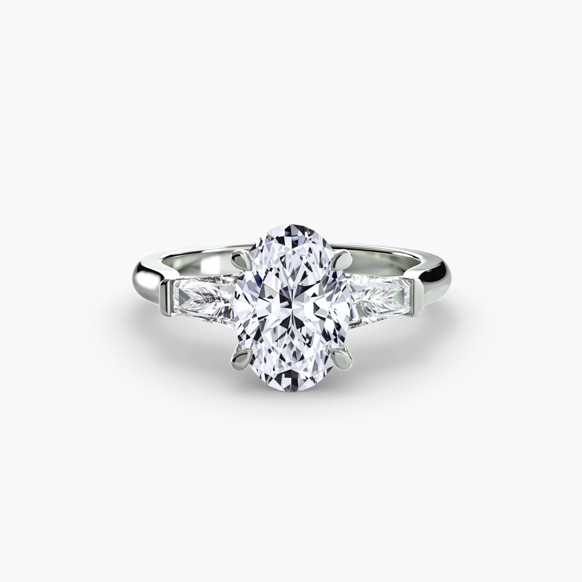 Camille Oval Three-Stone Baguette in white gold