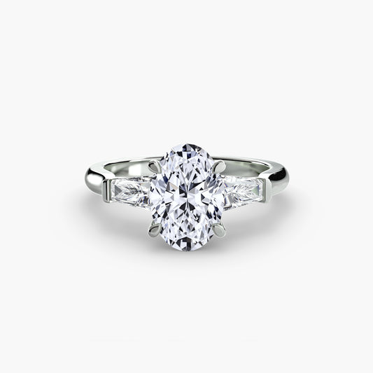 Camille Oval Three-Stone Baguette in white gold