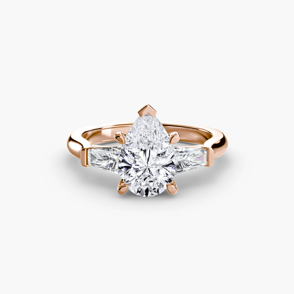 Coralie Pear Three-Stone Baguette in rose gold