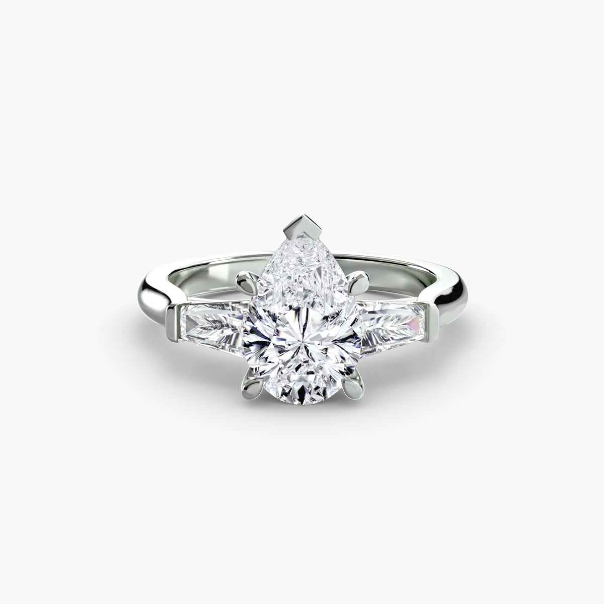 Coralie Pear Three-Stone Baguette in white gold