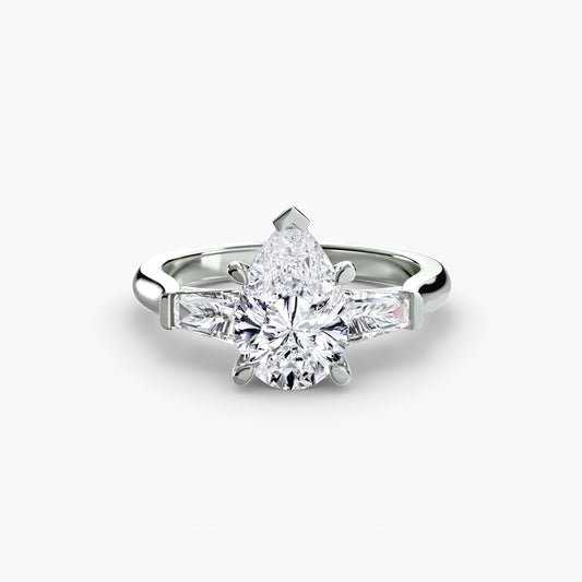 Coralie Pear Three-Stone Baguette in white gold