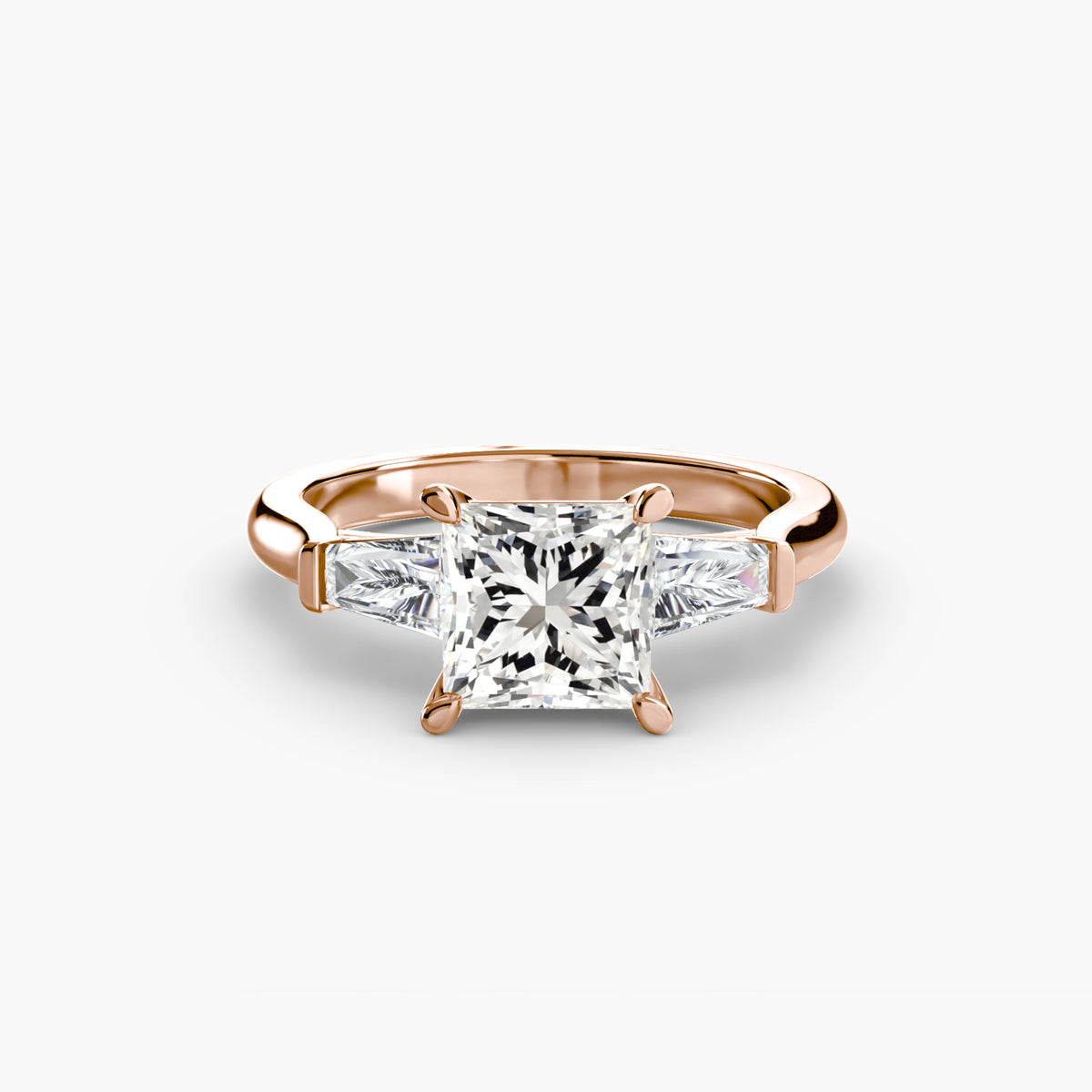 Sophia Princess Three-Stone Baguette in rose gold