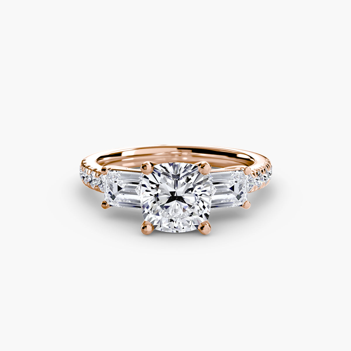 Delia Cushion Grand Three-Stone in rose gold