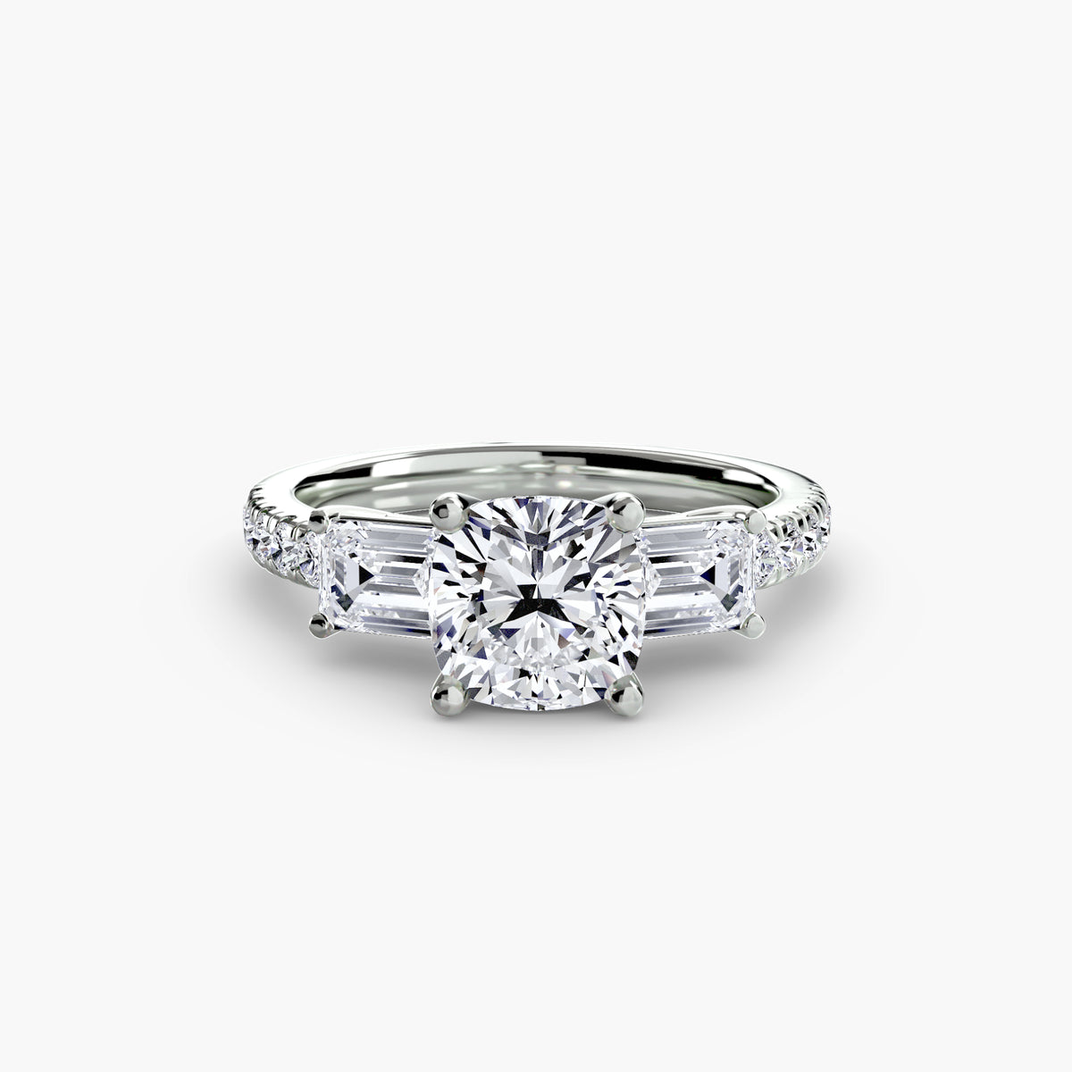 Delia Cushion Grand Three-Stone in white gold