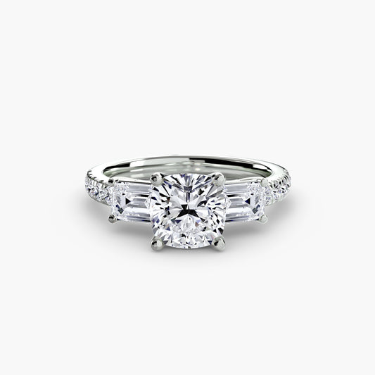Delia Cushion Grand Three-Stone in white gold