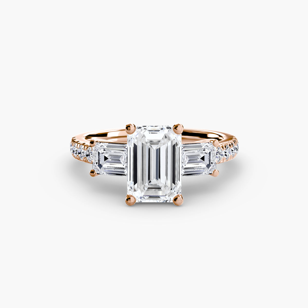Bella Emerald Grand Three-Stone in rose gold