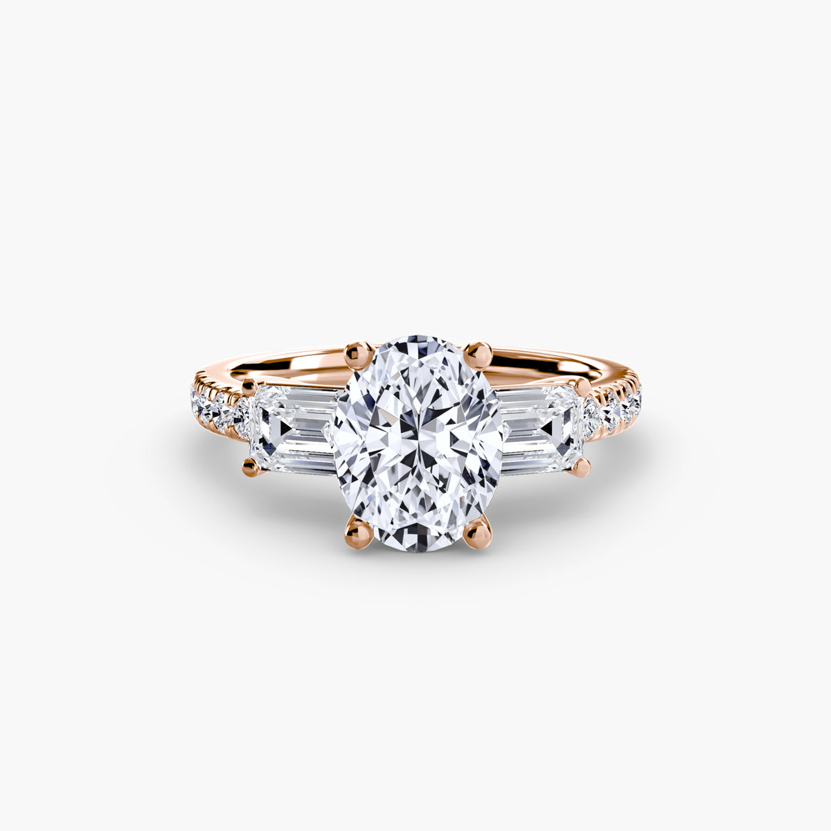 Hazel Oval Grand Three-Stone in rose gold