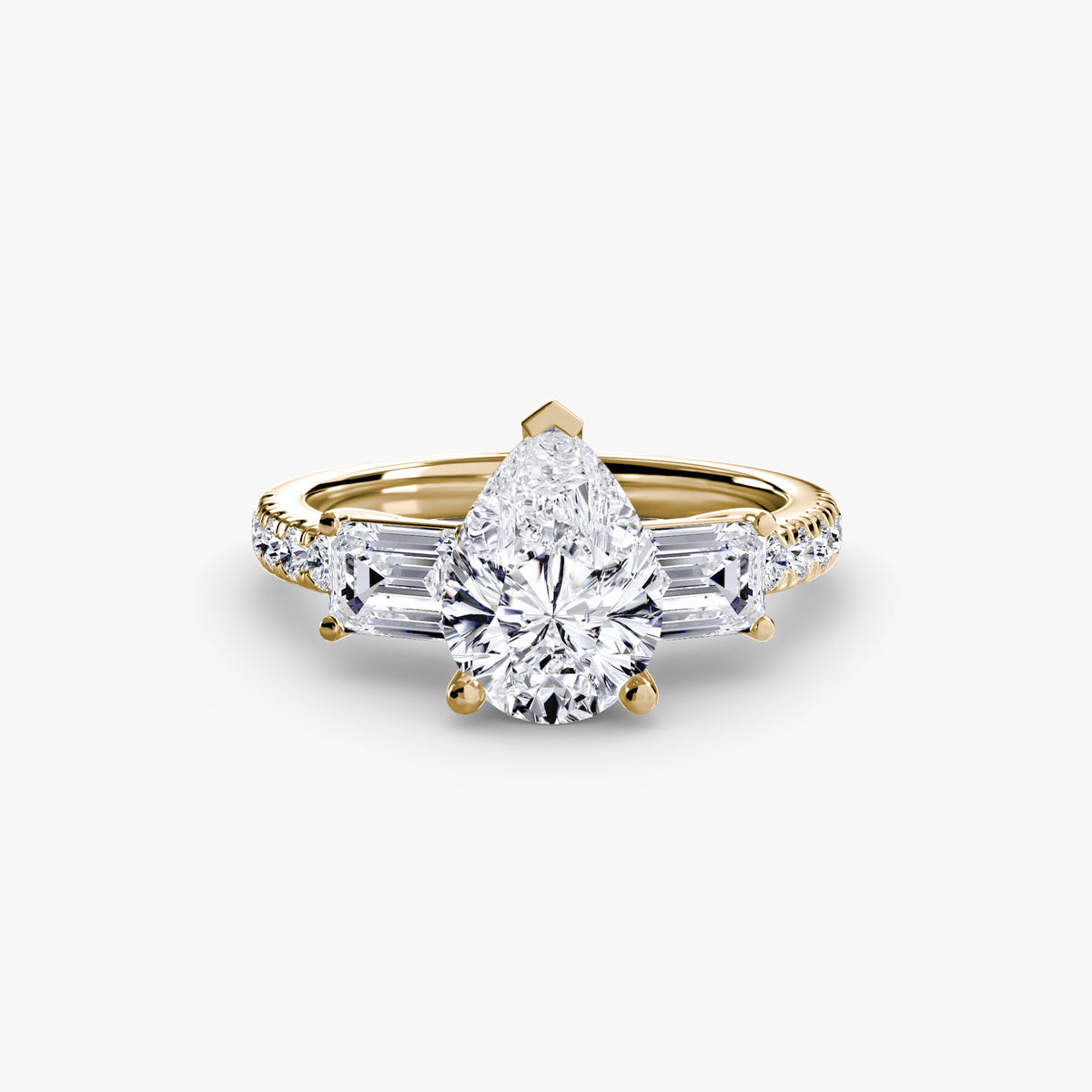 Ruby Pear Grand Three-Stone in yellow gold