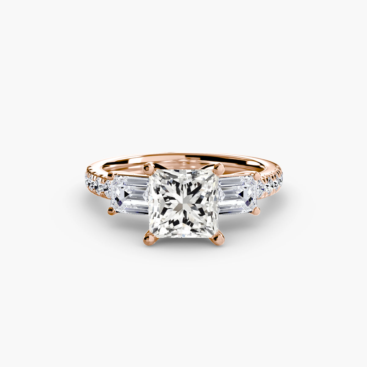 Fern Princess Grand Three-Stone in rose gold