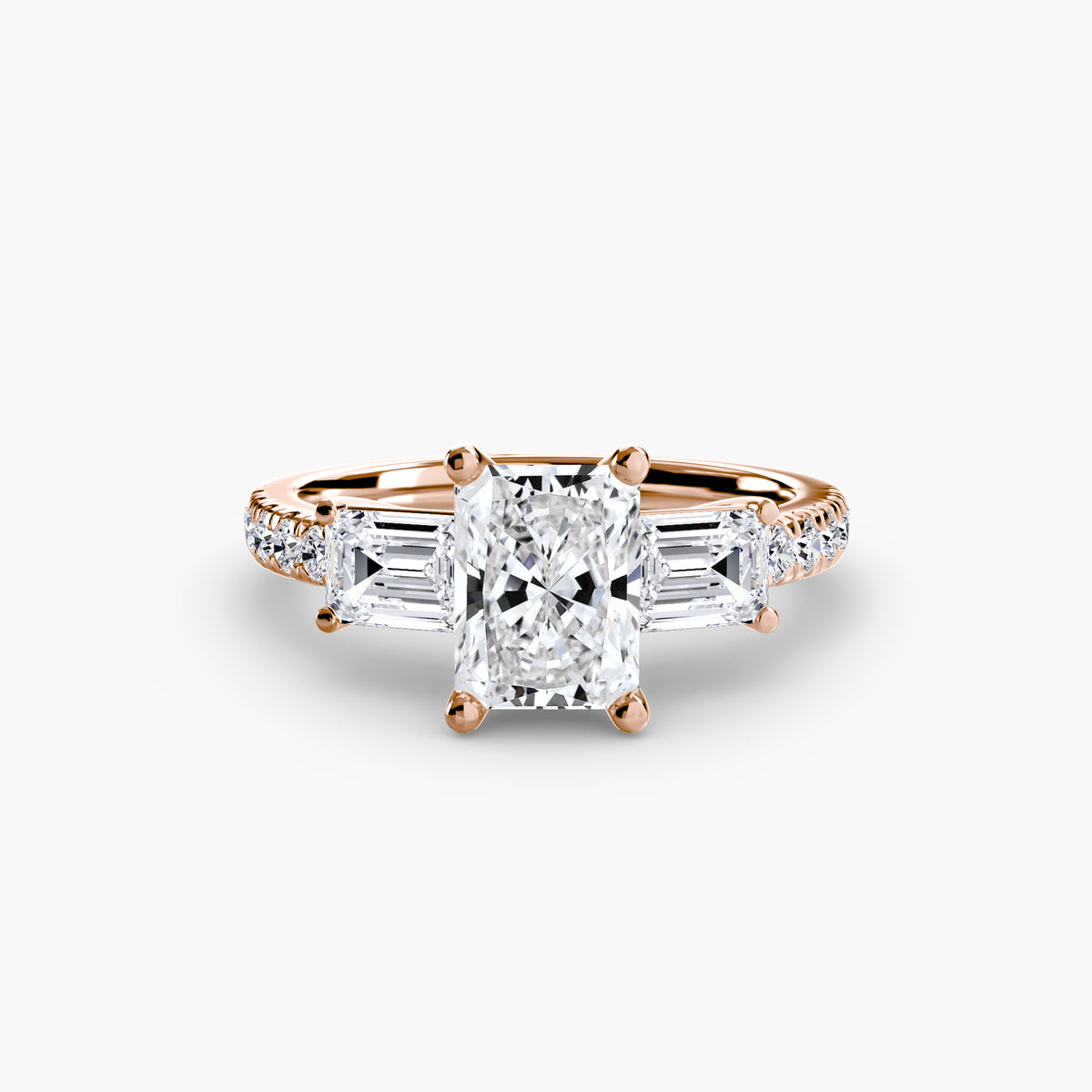 Posy Radiant Grand Three-Stone in rose gold