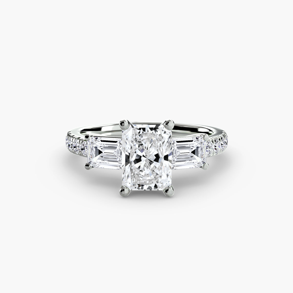 Posy Radiant Grand Three-Stone in white gold
