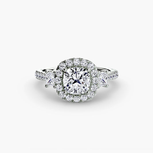 Lucie Cushion Three-Stone Halo in white gold