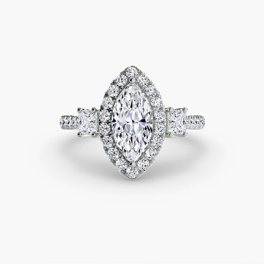 Vivienne Marquise Three-Stone Halo in white gold