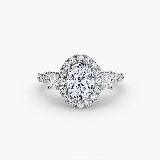 Aurore Oval Three-Stone Halo in white gold